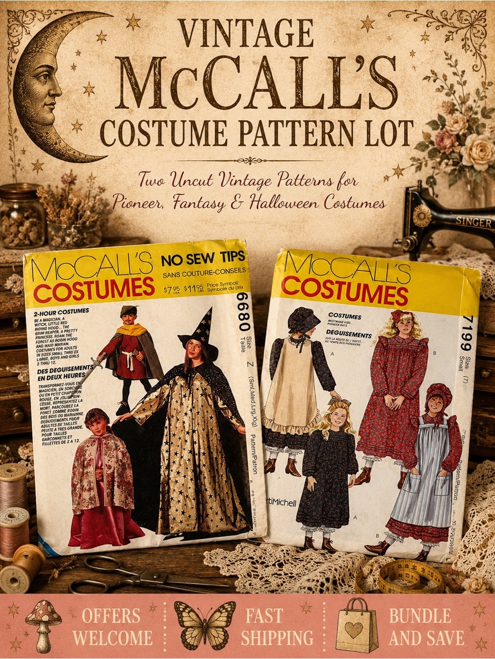 Vintage McCalls Costume Pattern Lot 7199 6680 Uncut Pioneer Halloween
